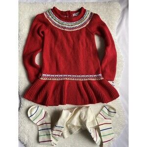 The Novogratz Baby Girl 2 Pc Holiday Outfit Sweater Dress & Tights Red Sz 24M